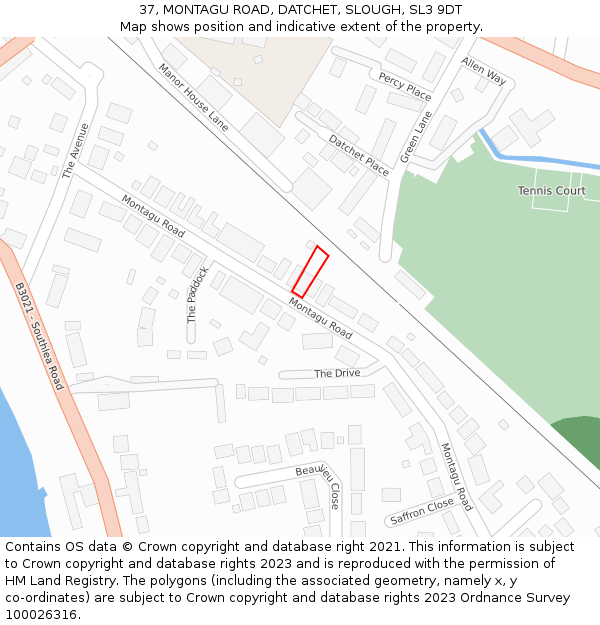 37, MONTAGU ROAD, DATCHET, SLOUGH, SL3 9DT: Location map and indicative extent of plot