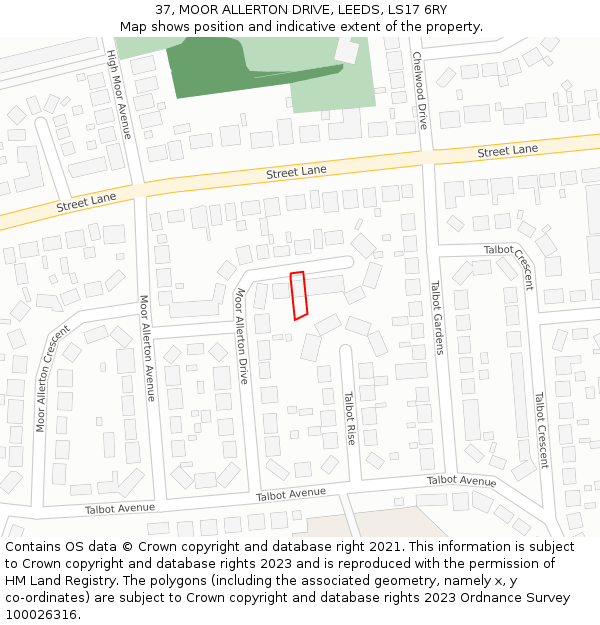 37, MOOR ALLERTON DRIVE, LEEDS, LS17 6RY: Location map and indicative extent of plot