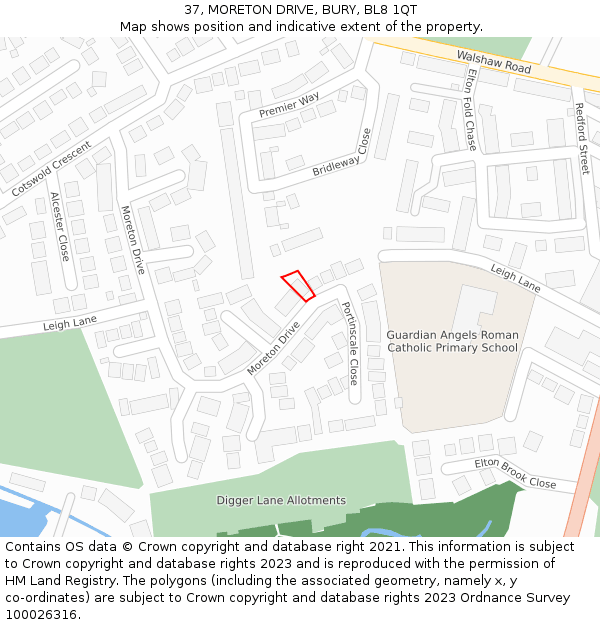 37, MORETON DRIVE, BURY, BL8 1QT: Location map and indicative extent of plot