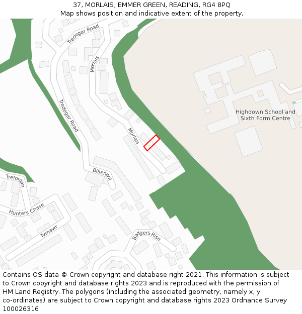 37, MORLAIS, EMMER GREEN, READING, RG4 8PQ: Location map and indicative extent of plot
