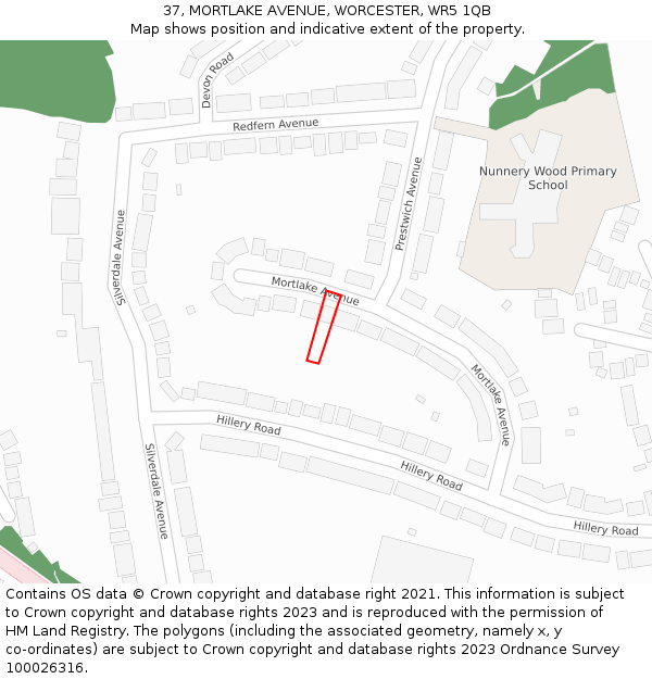 37, MORTLAKE AVENUE, WORCESTER, WR5 1QB: Location map and indicative extent of plot