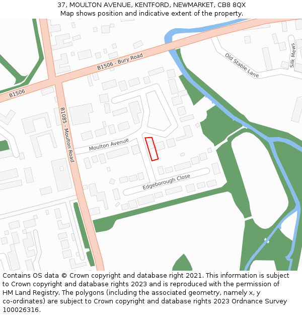 37, MOULTON AVENUE, KENTFORD, NEWMARKET, CB8 8QX: Location map and indicative extent of plot