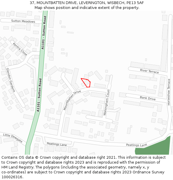 37, MOUNTBATTEN DRIVE, LEVERINGTON, WISBECH, PE13 5AF: Location map and indicative extent of plot