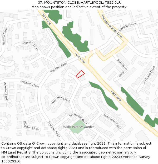37, MOUNTSTON CLOSE, HARTLEPOOL, TS26 0LR: Location map and indicative extent of plot