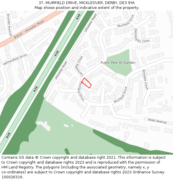37, MUIRFIELD DRIVE, MICKLEOVER, DERBY, DE3 9YA: Location map and indicative extent of plot