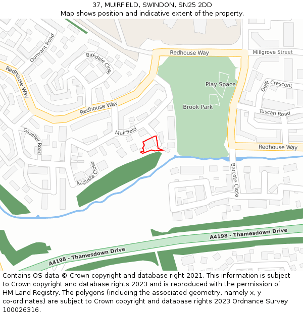 37, MUIRFIELD, SWINDON, SN25 2DD: Location map and indicative extent of plot