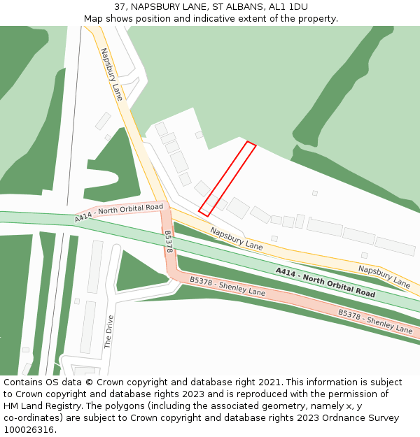 37, NAPSBURY LANE, ST ALBANS, AL1 1DU: Location map and indicative extent of plot