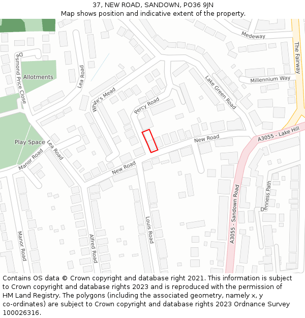 37, NEW ROAD, SANDOWN, PO36 9JN: Location map and indicative extent of plot