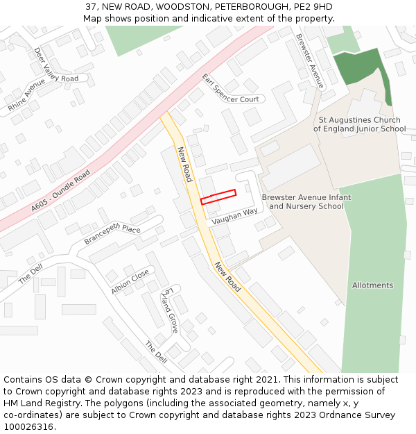 37, NEW ROAD, WOODSTON, PETERBOROUGH, PE2 9HD: Location map and indicative extent of plot