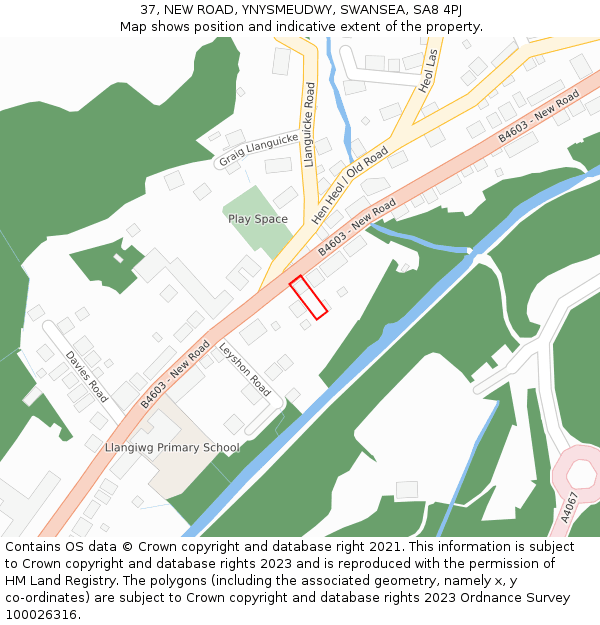 37, NEW ROAD, YNYSMEUDWY, SWANSEA, SA8 4PJ: Location map and indicative extent of plot