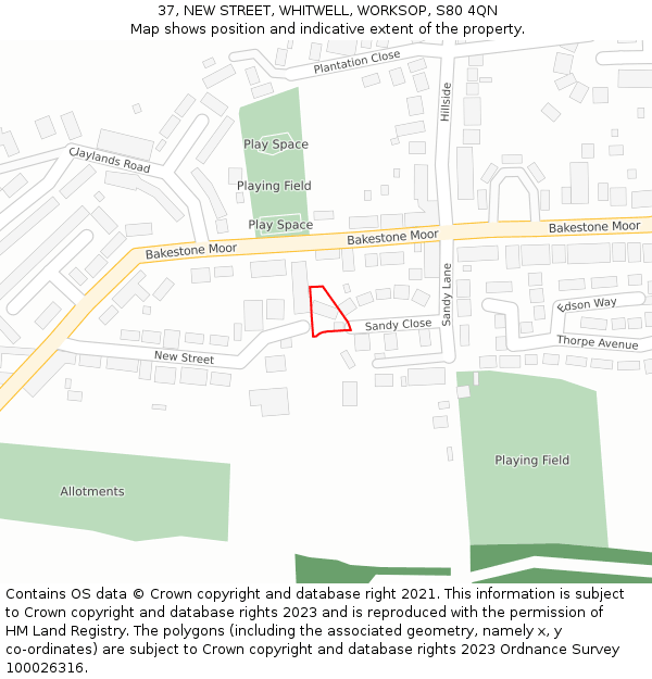 37, NEW STREET, WHITWELL, WORKSOP, S80 4QN: Location map and indicative extent of plot