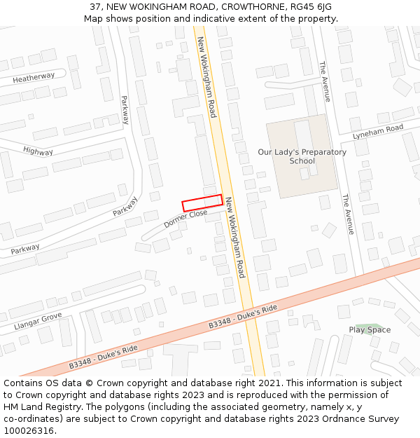 37, NEW WOKINGHAM ROAD, CROWTHORNE, RG45 6JG: Location map and indicative extent of plot