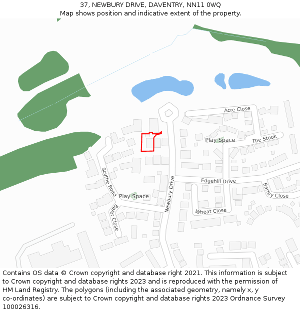 37, NEWBURY DRIVE, DAVENTRY, NN11 0WQ: Location map and indicative extent of plot
