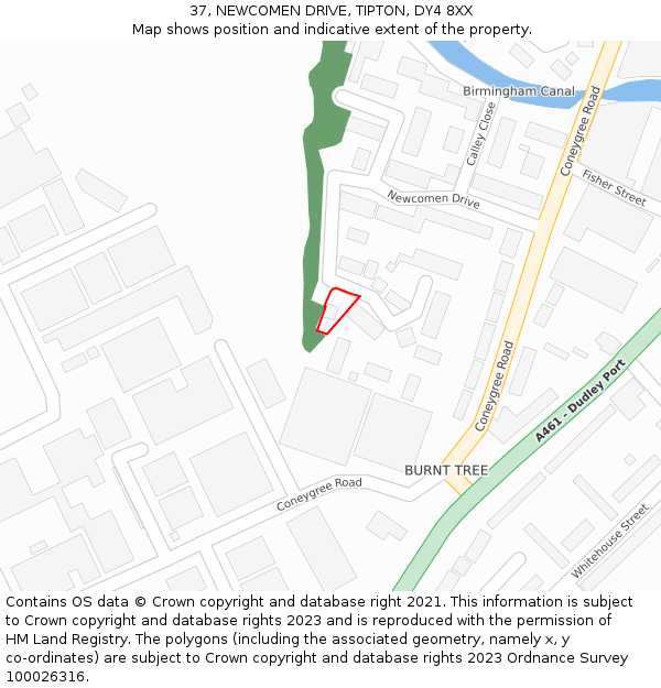 37, NEWCOMEN DRIVE, TIPTON, DY4 8XX: Location map and indicative extent of plot