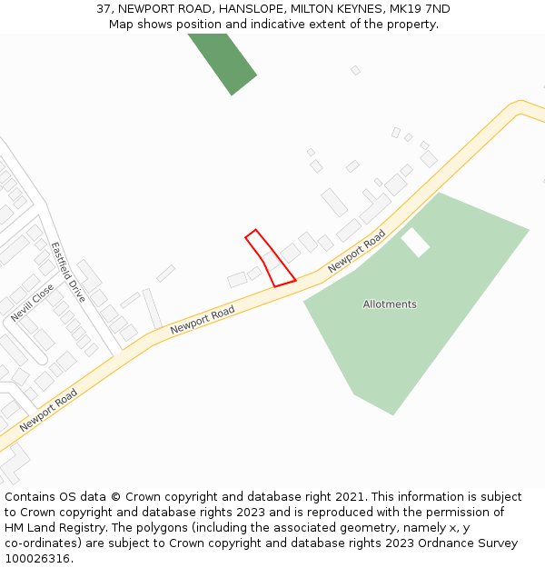 37, NEWPORT ROAD, HANSLOPE, MILTON KEYNES, MK19 7ND: Location map and indicative extent of plot