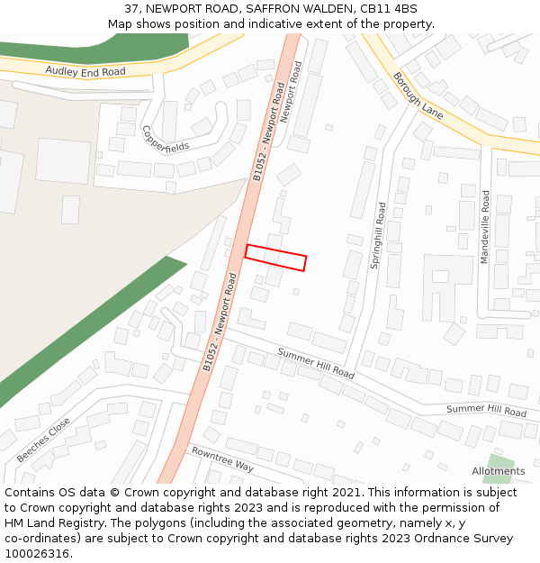 37, NEWPORT ROAD, SAFFRON WALDEN, CB11 4BS: Location map and indicative extent of plot