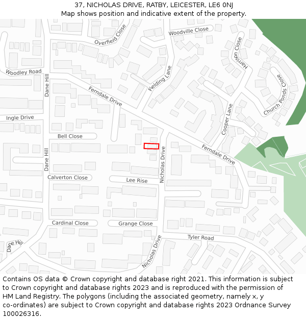 37, NICHOLAS DRIVE, RATBY, LEICESTER, LE6 0NJ: Location map and indicative extent of plot