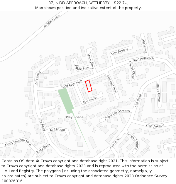 37, NIDD APPROACH, WETHERBY, LS22 7UJ: Location map and indicative extent of plot