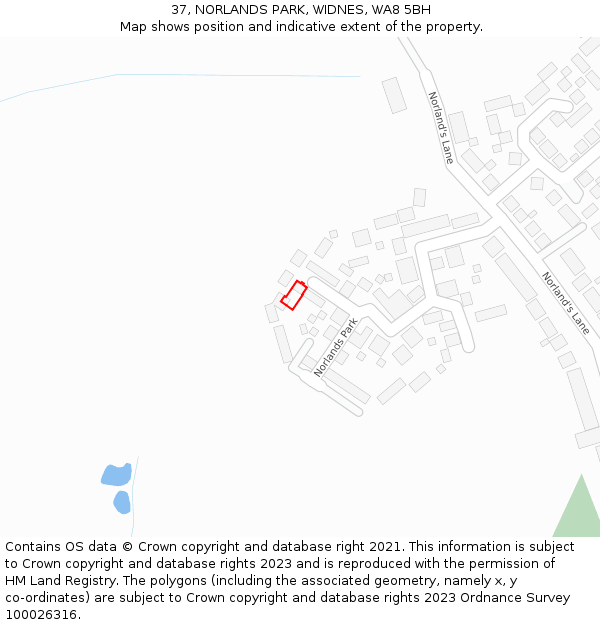 37, NORLANDS PARK, WIDNES, WA8 5BH: Location map and indicative extent of plot