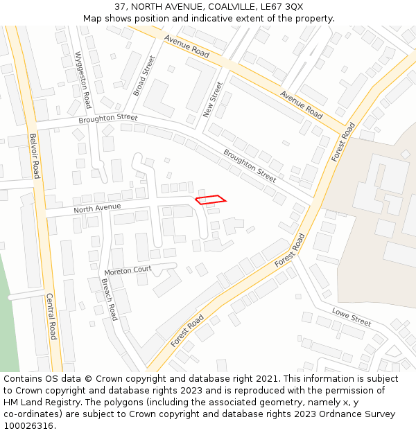 37, NORTH AVENUE, COALVILLE, LE67 3QX: Location map and indicative extent of plot