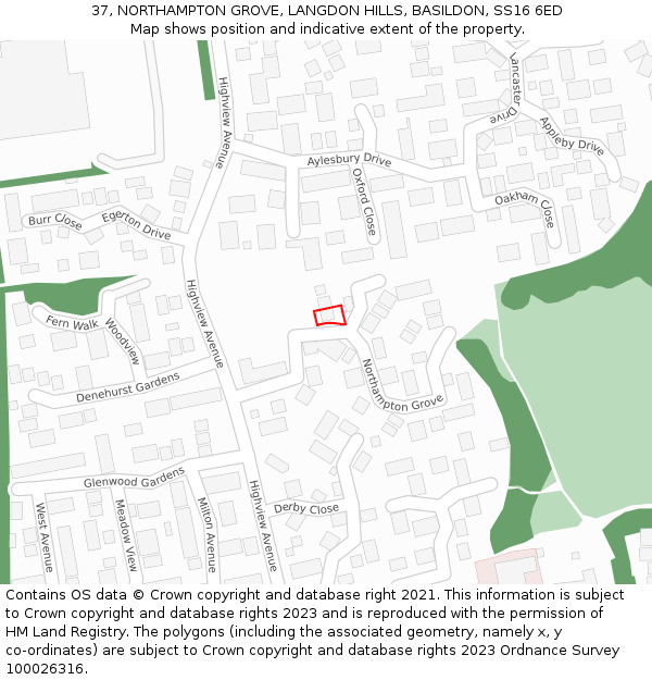 37, NORTHAMPTON GROVE, LANGDON HILLS, BASILDON, SS16 6ED: Location map and indicative extent of plot