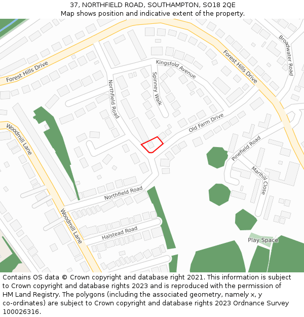 37, NORTHFIELD ROAD, SOUTHAMPTON, SO18 2QE: Location map and indicative extent of plot