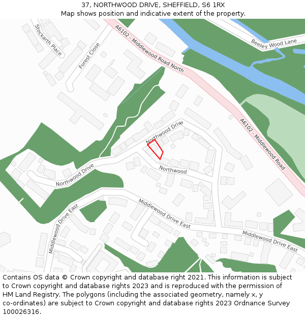 37, NORTHWOOD DRIVE, SHEFFIELD, S6 1RX: Location map and indicative extent of plot