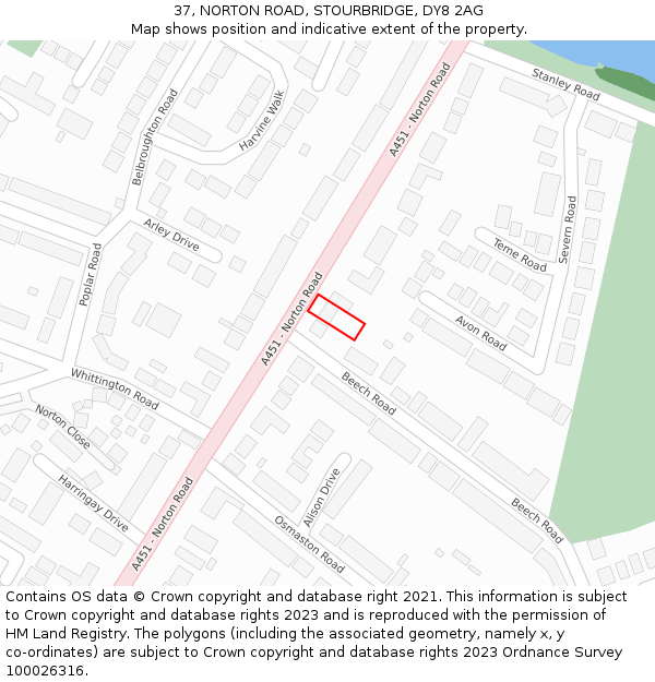37, NORTON ROAD, STOURBRIDGE, DY8 2AG: Location map and indicative extent of plot