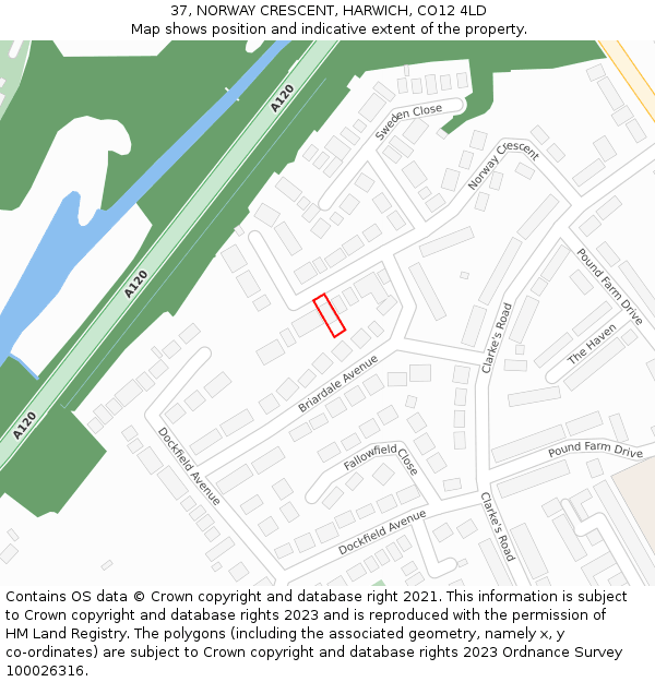 37, NORWAY CRESCENT, HARWICH, CO12 4LD: Location map and indicative extent of plot