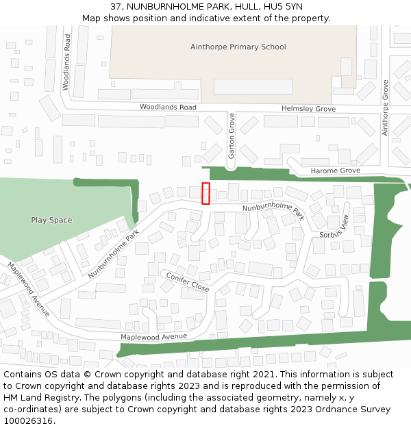 37, NUNBURNHOLME PARK, HULL, HU5 5YN: Location map and indicative extent of plot