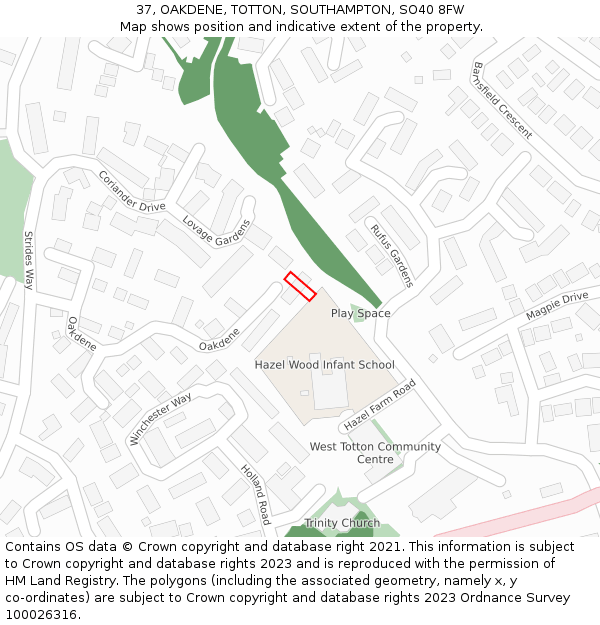 37, OAKDENE, TOTTON, SOUTHAMPTON, SO40 8FW: Location map and indicative extent of plot