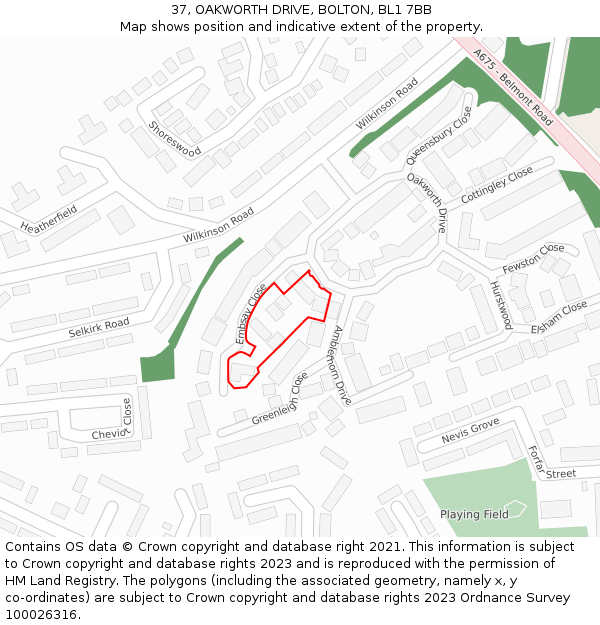 37, OAKWORTH DRIVE, BOLTON, BL1 7BB: Location map and indicative extent of plot