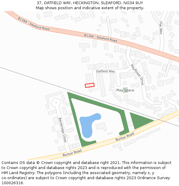 37, OATFIELD WAY, HECKINGTON, SLEAFORD, NG34 9UY: Location map and indicative extent of plot