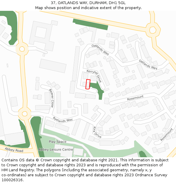 37, OATLANDS WAY, DURHAM, DH1 5GL: Location map and indicative extent of plot