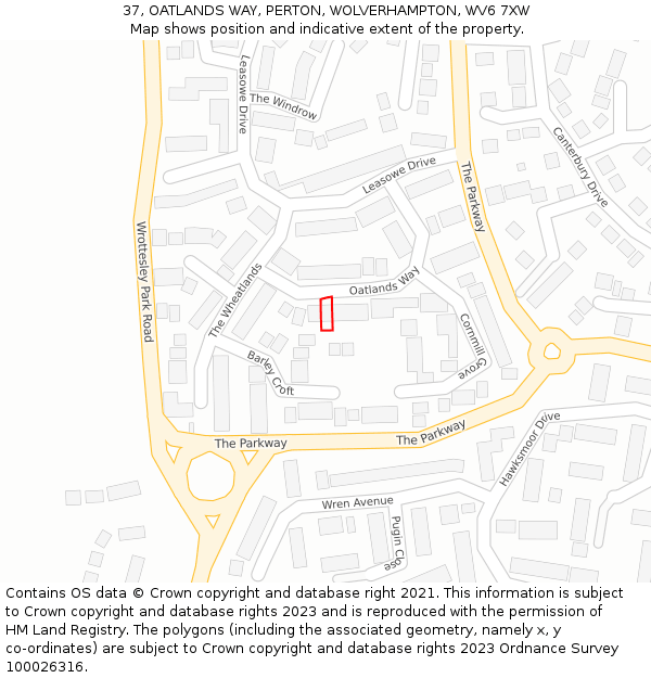 37, OATLANDS WAY, PERTON, WOLVERHAMPTON, WV6 7XW: Location map and indicative extent of plot