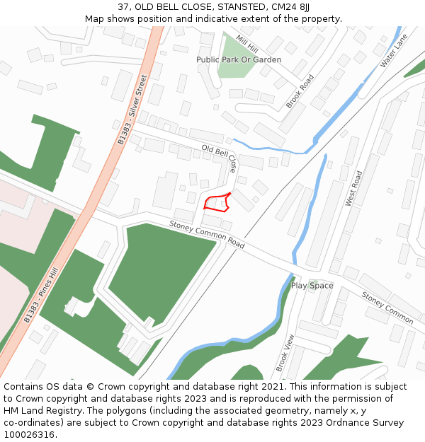 37, OLD BELL CLOSE, STANSTED, CM24 8JJ: Location map and indicative extent of plot