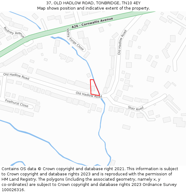 37, OLD HADLOW ROAD, TONBRIDGE, TN10 4EY: Location map and indicative extent of plot