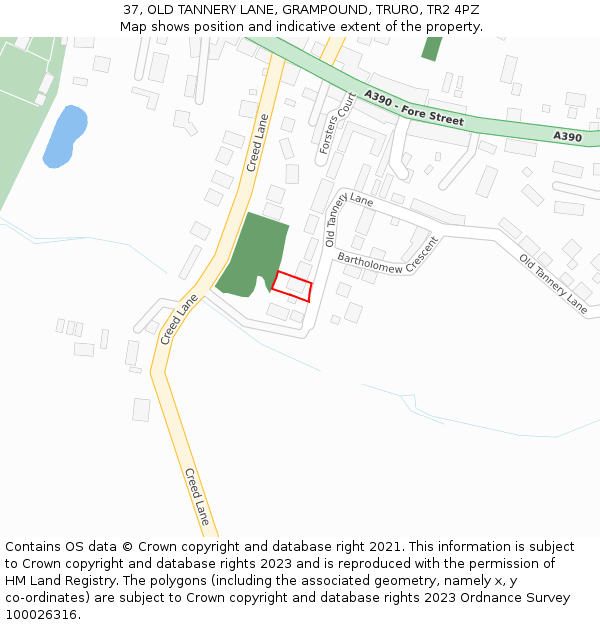 37, OLD TANNERY LANE, GRAMPOUND, TRURO, TR2 4PZ: Location map and indicative extent of plot