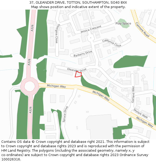 37, OLEANDER DRIVE, TOTTON, SOUTHAMPTON, SO40 8XX: Location map and indicative extent of plot