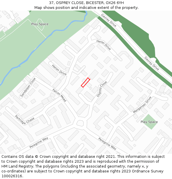 37, OSPREY CLOSE, BICESTER, OX26 6YH: Location map and indicative extent of plot