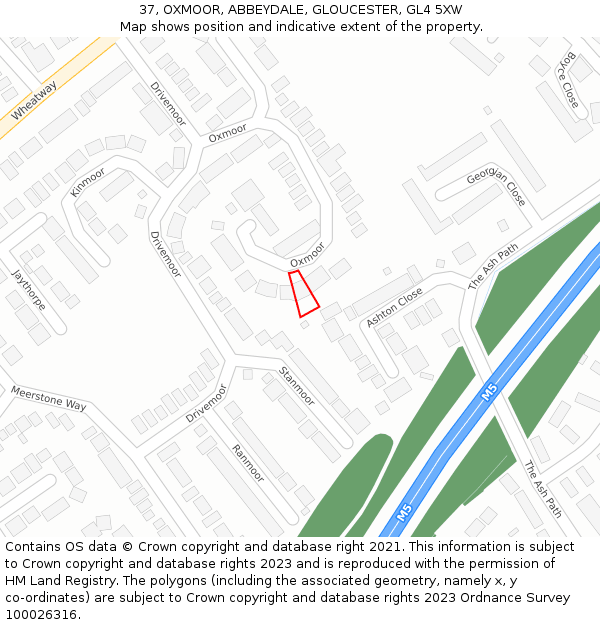 37, OXMOOR, ABBEYDALE, GLOUCESTER, GL4 5XW: Location map and indicative extent of plot