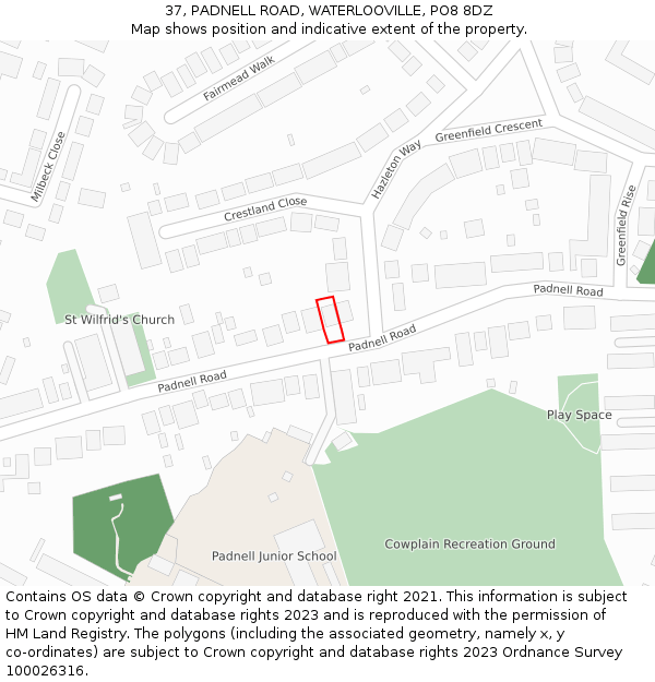 37, PADNELL ROAD, WATERLOOVILLE, PO8 8DZ: Location map and indicative extent of plot