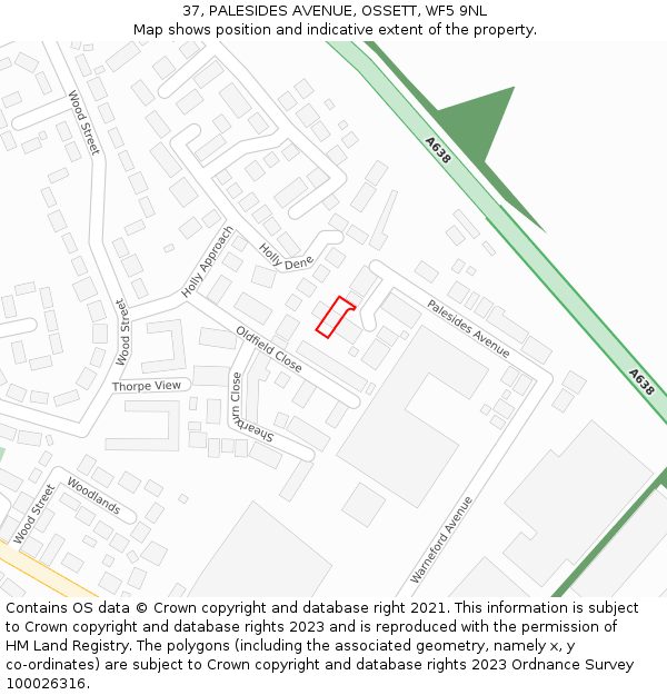 37, PALESIDES AVENUE, OSSETT, WF5 9NL: Location map and indicative extent of plot