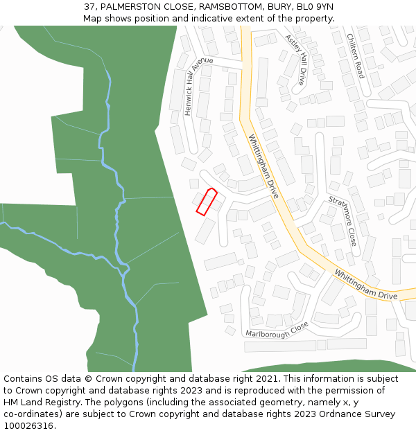 37, PALMERSTON CLOSE, RAMSBOTTOM, BURY, BL0 9YN: Location map and indicative extent of plot