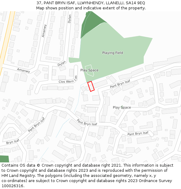 37, PANT BRYN ISAF, LLWYNHENDY, LLANELLI, SA14 9EQ: Location map and indicative extent of plot