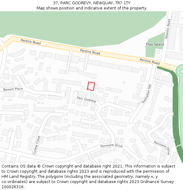 37, PARC GODREVY, NEWQUAY, TR7 1TY: Location map and indicative extent of plot