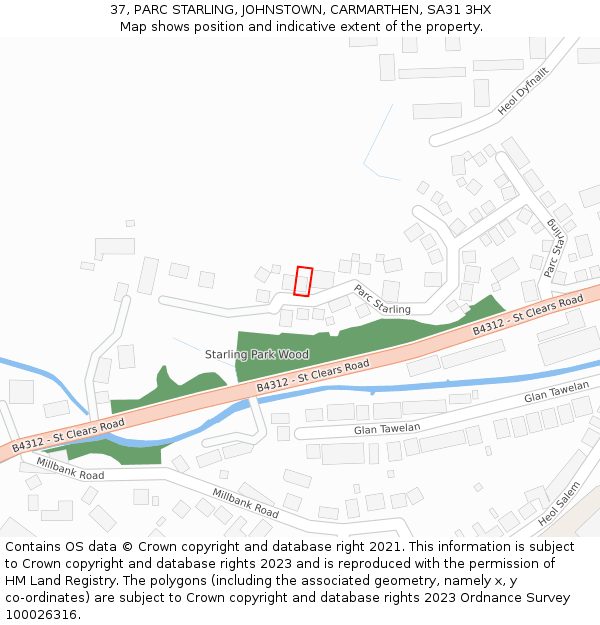 37, PARC STARLING, JOHNSTOWN, CARMARTHEN, SA31 3HX: Location map and indicative extent of plot