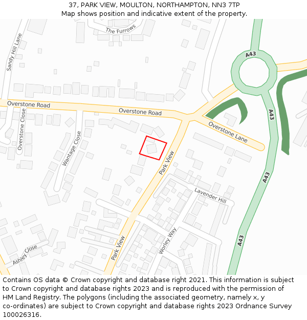 37, PARK VIEW, MOULTON, NORTHAMPTON, NN3 7TP: Location map and indicative extent of plot