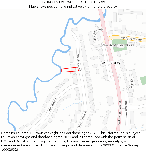 37, PARK VIEW ROAD, REDHILL, RH1 5DW: Location map and indicative extent of plot