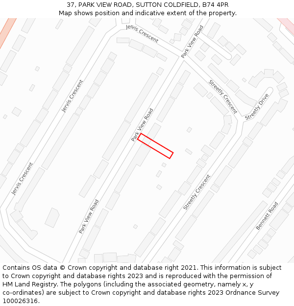 37, PARK VIEW ROAD, SUTTON COLDFIELD, B74 4PR: Location map and indicative extent of plot